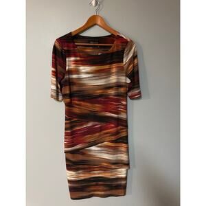 Connected Apparel Layered Sheath Dress Size 8 NWT Abstract Stripe Fall Colors
